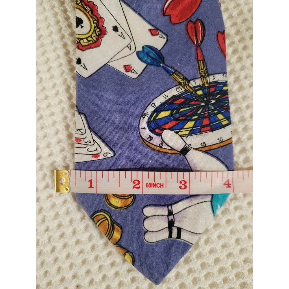 Tango by Max Raab Mens Vintage Cotton Novelty Blue Tie Gaming Cards Darts USA